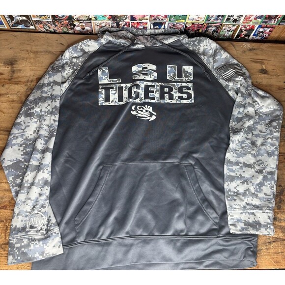 LSU Tigers Hoodie Mens XL Gray Camo OHT Military Appreciation Pullover Colosseum - Picture 1 of 6